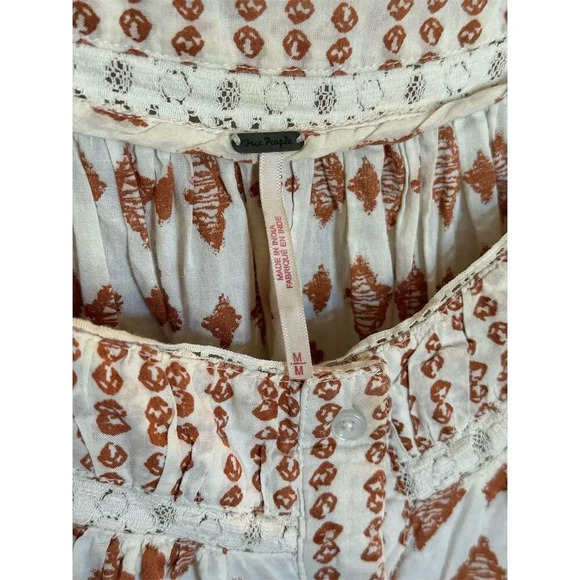 Free People Women's M Ivory Boho Tunic Dress Short Sleeve Casual - Picture 2 of 3